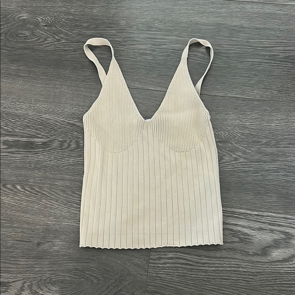 Cream Ribbed Knit Tank Top